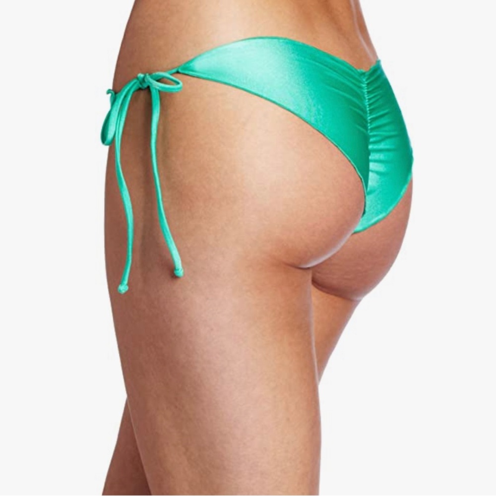 Luli Fama Cosita Buena Wavy Tie-Side Brazilian Bikini Bottom JADE SHIMMER